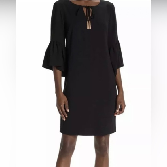 🎉HP🎉New! Trina Turk Scoop Neck Bell Sleeve Baroque Dress Black Size S✨ - Picture 3 of 14